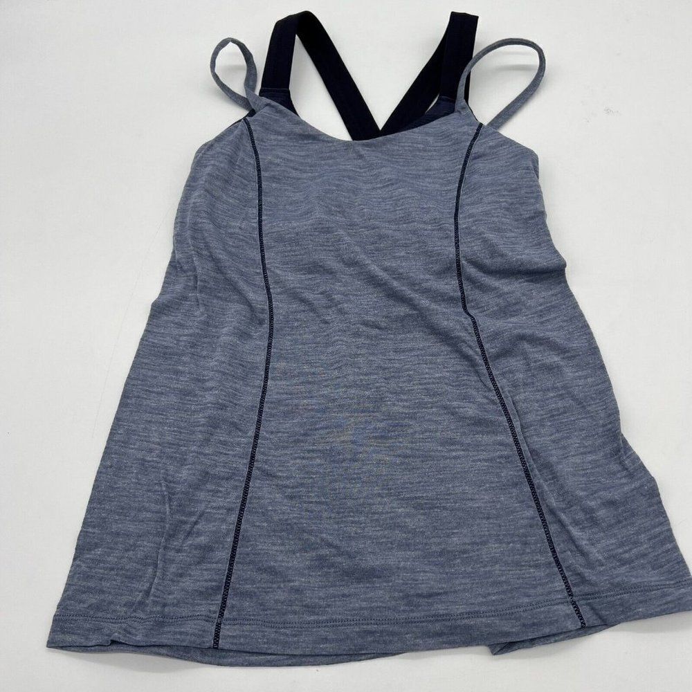 Lululemon 4 Run For Gold Tank Heathered Deep Navy Bra Top Luxtreme